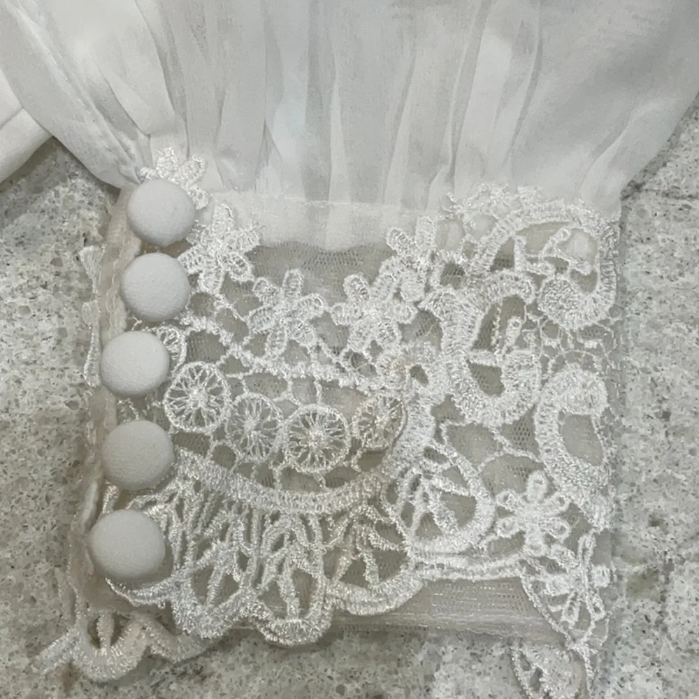 Chiffon long sleeve with lace cuffs boho wedding dress size 10 - Picture 9 of 9